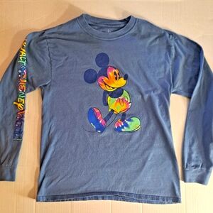 Disney Mickey Mouse tye dye long sleeve light blue tshirt men's M